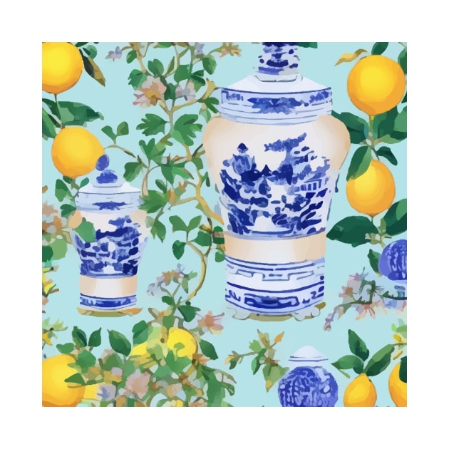 Lemons and chinoiserie jars by SophieClimaArt