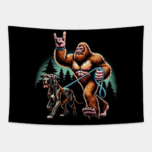 Bigfoot Walking Great Dane Majesty, Tee Triumph for Dog Lovers Tapestry