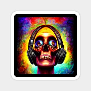 Halloween Skull Listening To Music Magnet