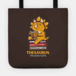 Thesaurus - Triceratops Sitting On A Pile Of Books Reading Tote