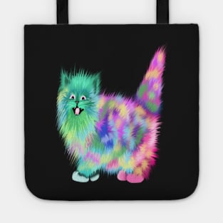 Funny Colorful Rainbow Acid Galaxy cat Tote