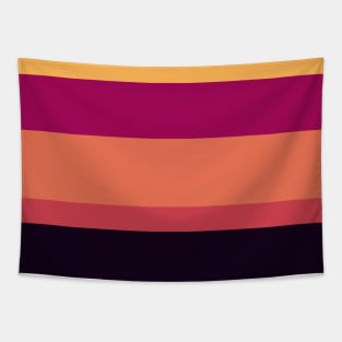 A refined commixture of Almost Black, Jazzberry Jam, Brick Red, Dark Peach and Pastel Orange stripes. Tapestry