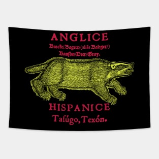 Bright Yellow Medieval Badger with Translations from year 1560 With Vintage  Retro 80s and 90s colors Tapestry