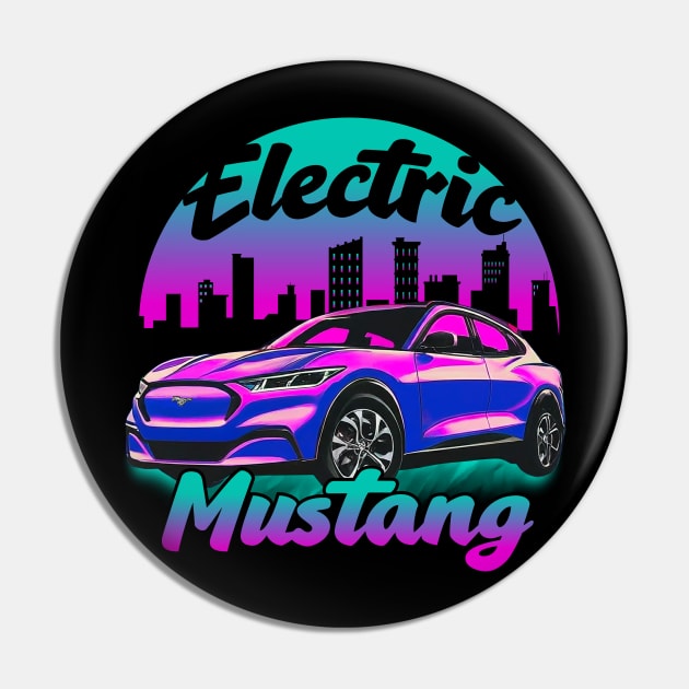 Pink Retro Electric Mustang Cityscape Pin by zealology