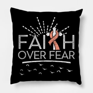 Faith over Fear Peach Ribbon Uterine Cancer Pillow