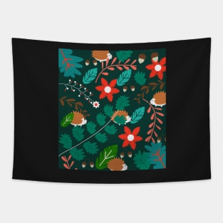 Hedgehogs, flowers and leaves Tapestry