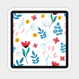 Floral Pattern Illustration Pink Yellow Blue Green Magnet