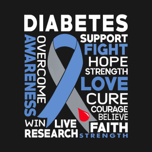 Fight Hope Love Cure Diabetes Awareness Riboon T-Shirt