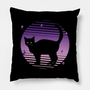 black vaporwave cat Pillow