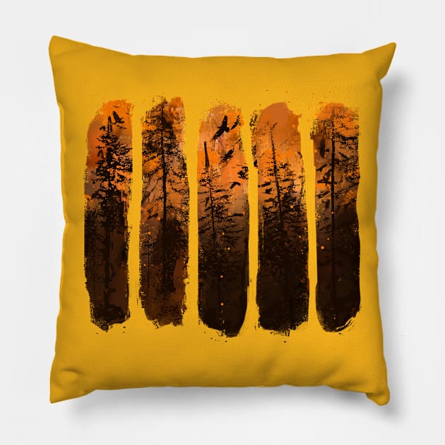 Fall Season - Pine October Trees Pillow by Area31Studios