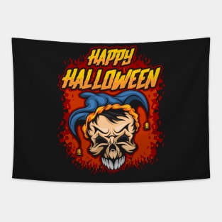 Happy Halloween Jester Skull Tapestry