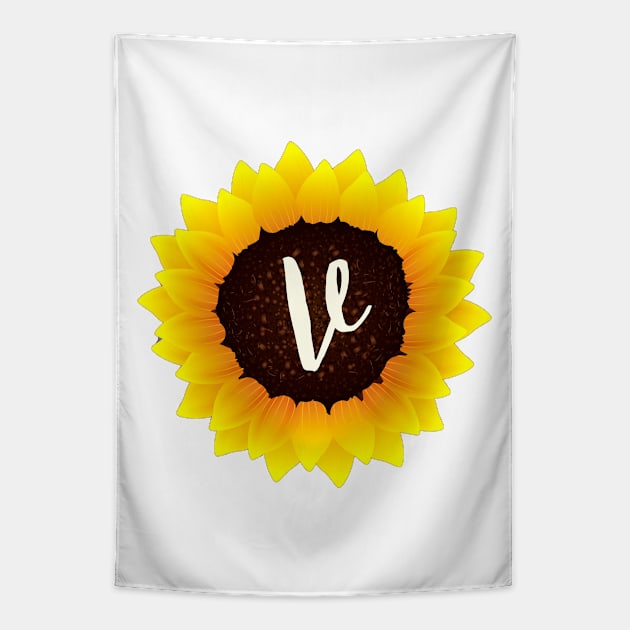 Floral Monogram V Bright Yellow Sunflower Tapestry by floralmonogram