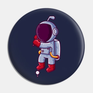 Cute Astronaut Playing Golf Cartoon Pin