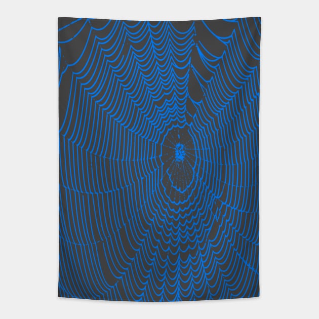 Artistic Halloween Spider Web Cobweb Doodle In Blue Tapestry by taiche