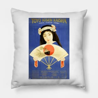 TOYO KISEN KAISHA Oriental Steam Ship Company Woman with Fan Vintage Advert Pillow