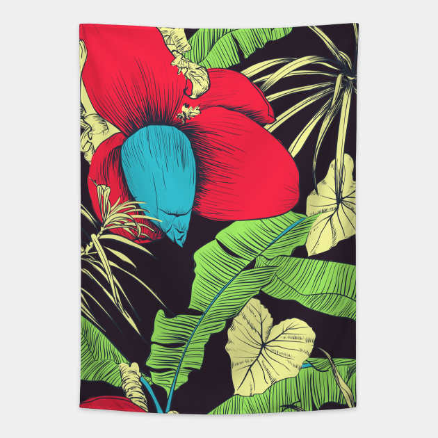 Seamless tropical pattern with banana palms Tapestry by Olga Berlet