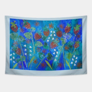 Strawberries and White Flowers Tapestry