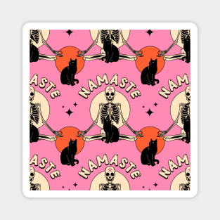 Yoga Namaste Black Cat Pattern in pink Magnet