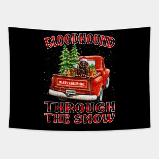 Christmas Bloodhound Through The Snow Dog Santa Truck Tree Tapestry
