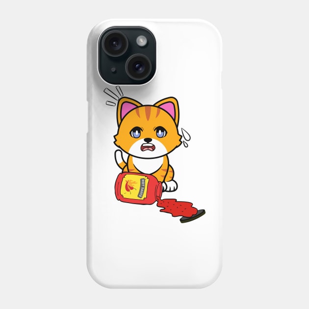 Cute Orange cat Spills Hot Sauce Tabasco Phone Case by Pet Station