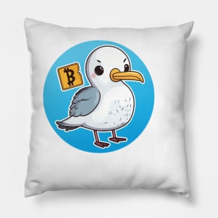 Cute Albatross with Bitcoin Bill - Cartoon Style Pillow