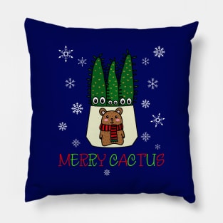 Merry Cactus - Eves Pin Cacti In Christmas Bear Pot Pillow