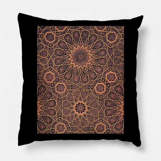 Brown Gold Star Circle Arab Geometric Pattern 1800s French Pillow by rocketshipretro