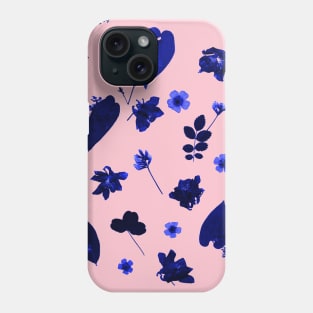 Blue Floral Pressed Flower and Leaf Pattern Phone Case