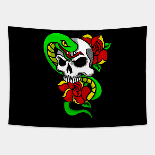 Skull, Roses, and Snake Tapestry