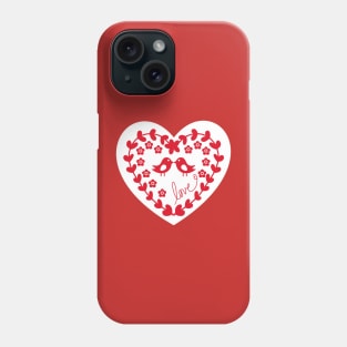 Floral heart with birds and love, white background Phone Case