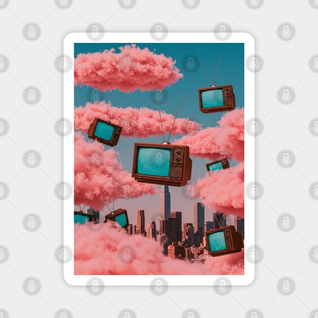 Retro TVs Floating in the Sky Magnet by Megadorim