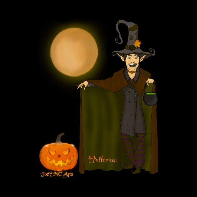 Halloween pumpkin scarecrow spooky Evil Elf fall autumn T-Shirt Mug Apparel Hoodie Sticker Gift T-Shirt by Joey's Magical Art & Craft
