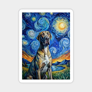 Great Dane Dog Breed Painting in a Van Gogh Starry Night Art Style Magnet