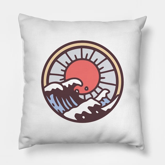 Red Sun With Ocean Waves Pillow by bhirawa2468