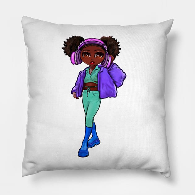 Anime girl Princess Cute black girl 7 Melanin Afro African American Pillow by Artonmytee