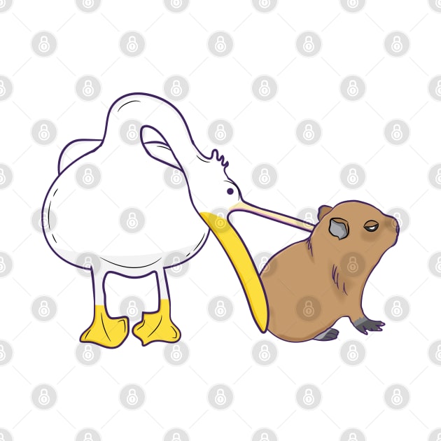 Pelican Tries to Eat Capybara Funny Cute Kawaii Meme by alltheprints