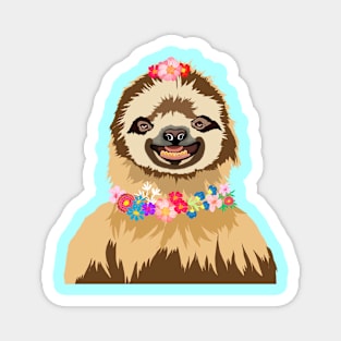 Happy Smiling Positive Sloth with Wildflowers Magnet