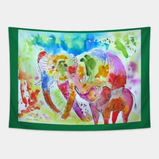 Colourful Mother and Baby Elephant Tapestry