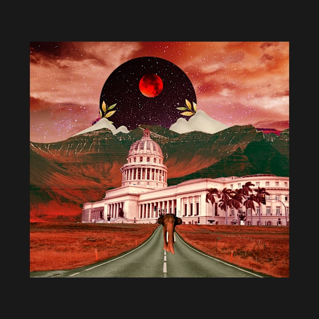 White House Red moon Collage by Artbyme Store