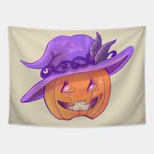 Pumpkin smiles purple T-shirt Tapestry