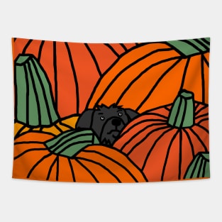 Pumpkin Patch with Cute Dog Ready for Halloween Tapestry