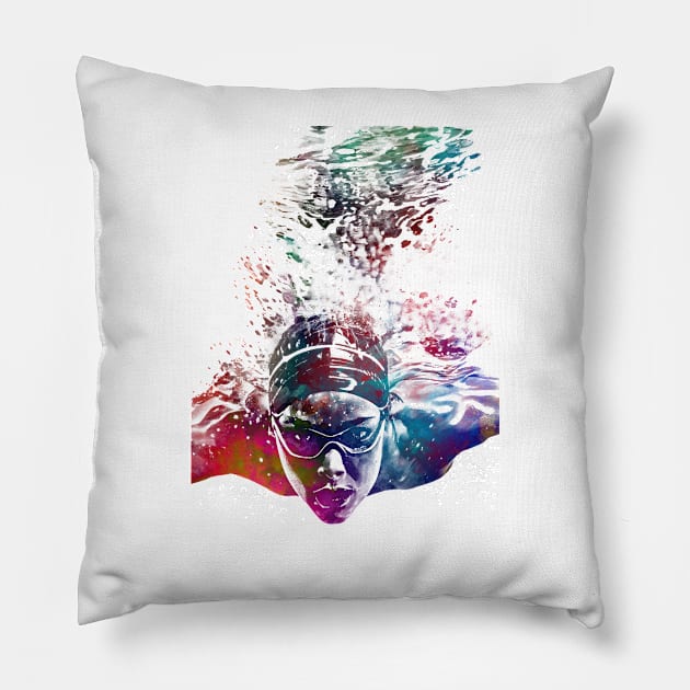 Swimmer sport art Pillow by JBJart
