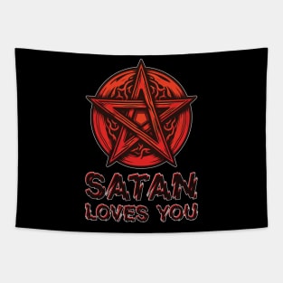 Satan Loves You Pentagram Tapestry