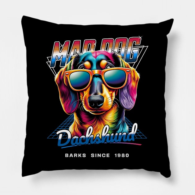 Mad Dog Dachshund Dog Pillow by Miami Neon Designs