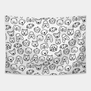 Cute Black and White Dog Lineart pattern Tapestry