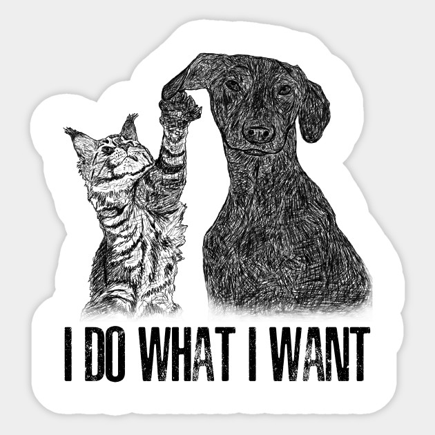 Funny Cat Slap Dog Hand Drawn Portrait Art Cat Dog Lovers