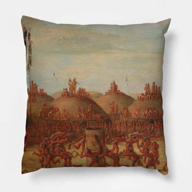 The Last Race, Mandan O-kee-pa Ceremony by George Catlin Pillow by Classic Art Stall