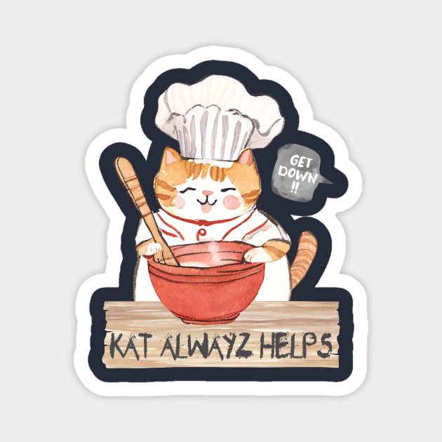 Cute cat chef cooking baking mixing bowl culinary bad kitty Magnet by BigMRanch