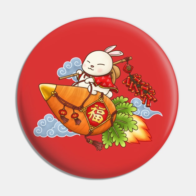 CNY Year of the Rabbit Funny Rabbit Flying Carrot Pin by Takeda_Art