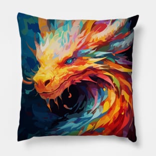 Fantasy Dragon Watercolor Painting Abstract Art Pillow